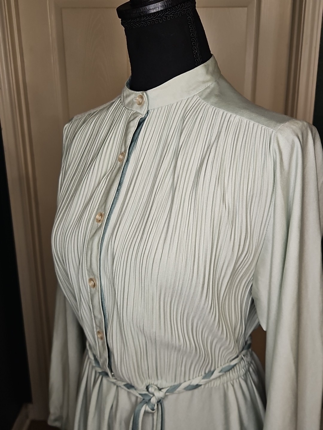 Women’s True Vtg 70s-80s Midi Dress Sz 12 Mint Green Cottagecore Prarie Modest