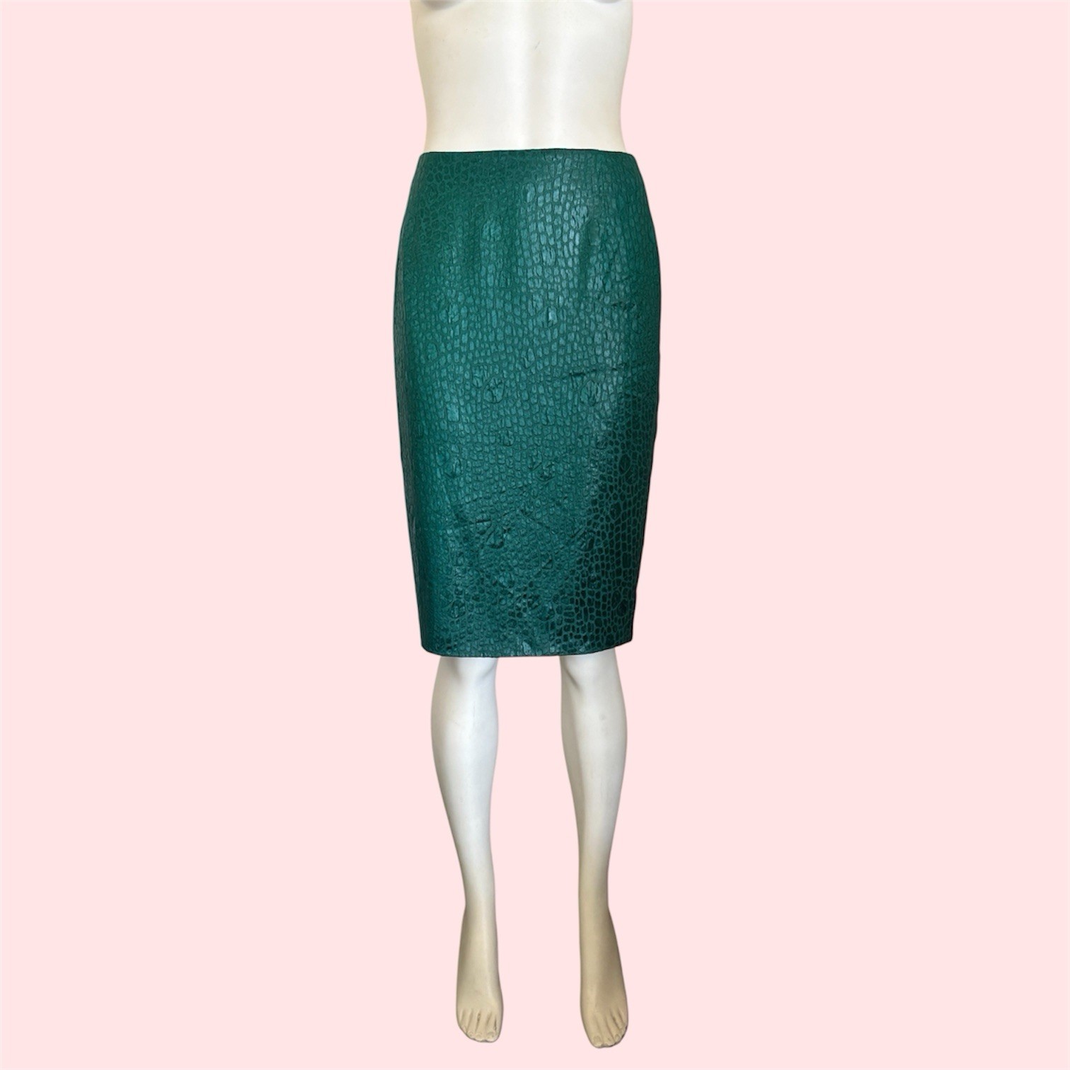 Amazing Vintage 80’s Designer Travilla Emerald Snake Reptile Pencil Skirt. Sz 8
