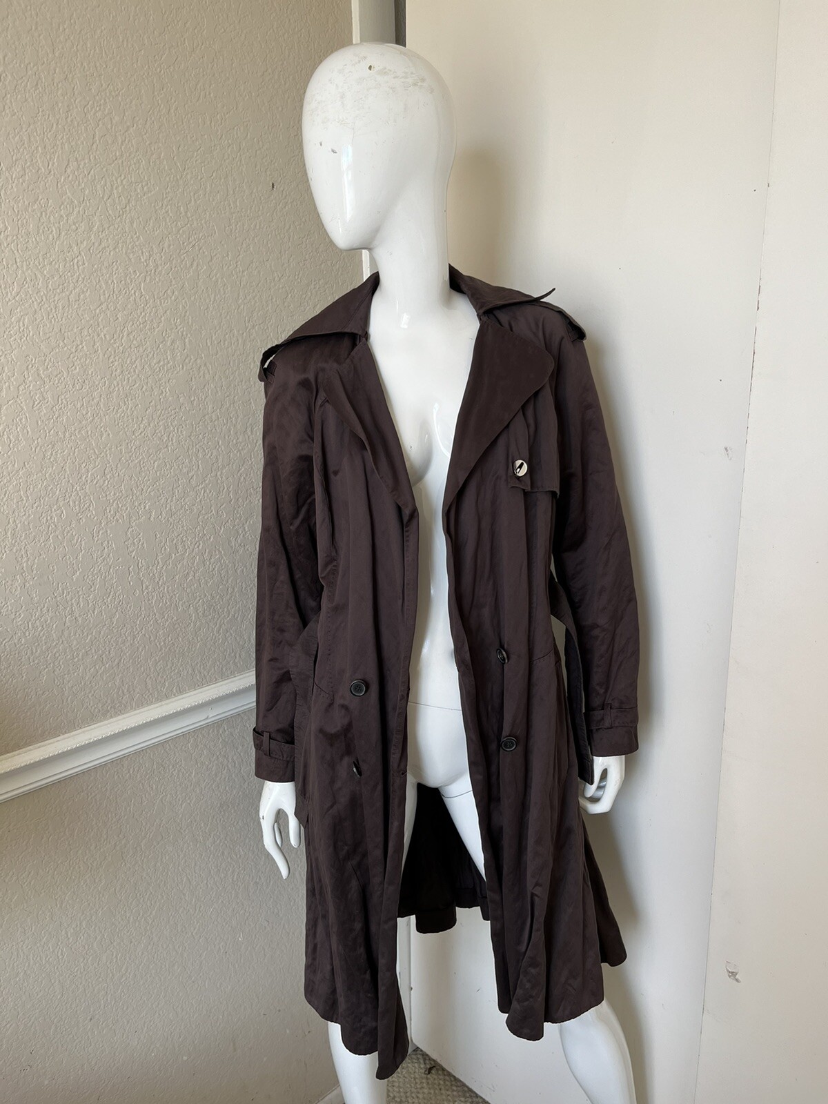 VIONNET VINTAGE! Dark Brown Cotton/Metal Belted Lined Trench Coat Sz EU 44