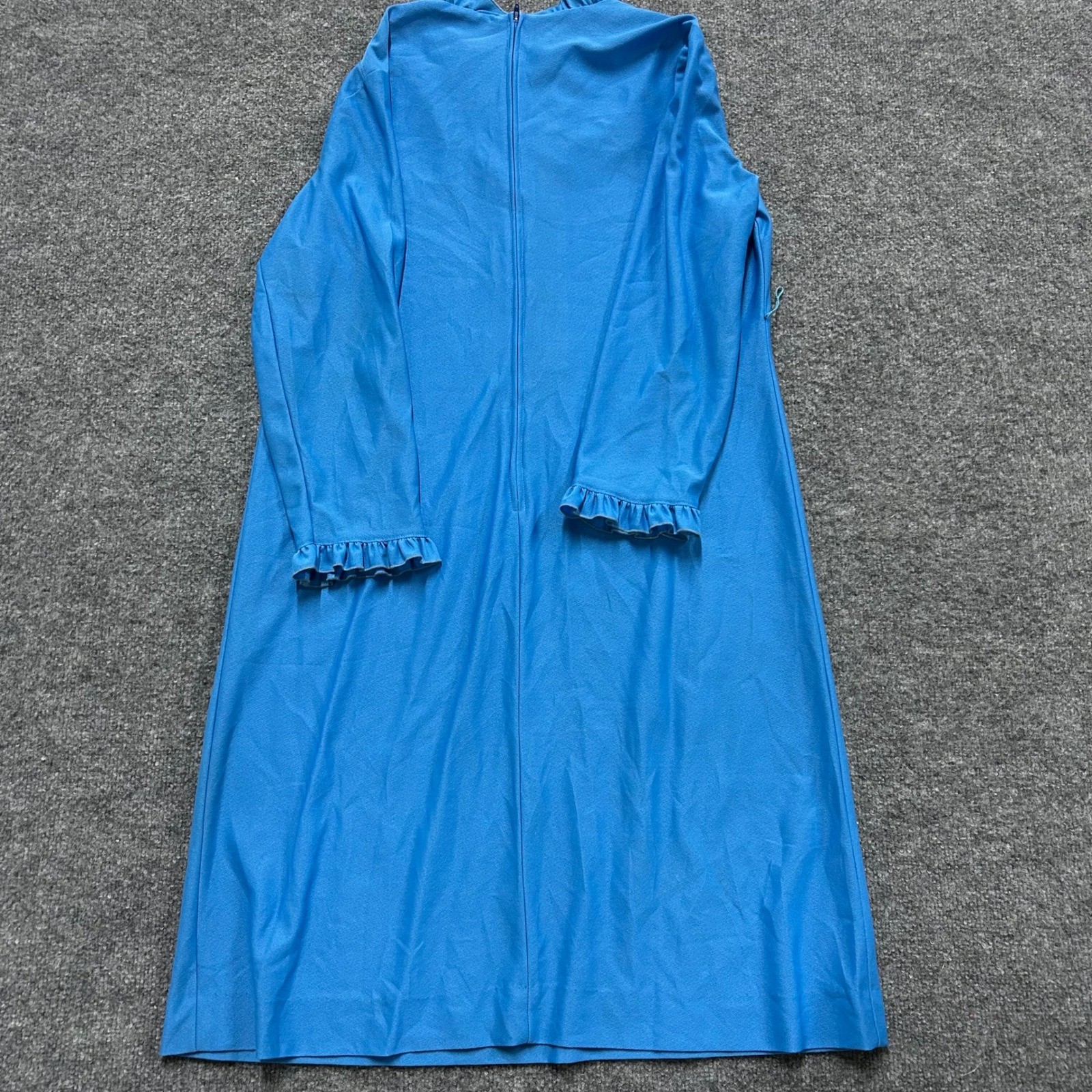 Mynette Dress Womens Size M Blue Ruffle Trim Long Sleeve Vintage Mod Shift Midi