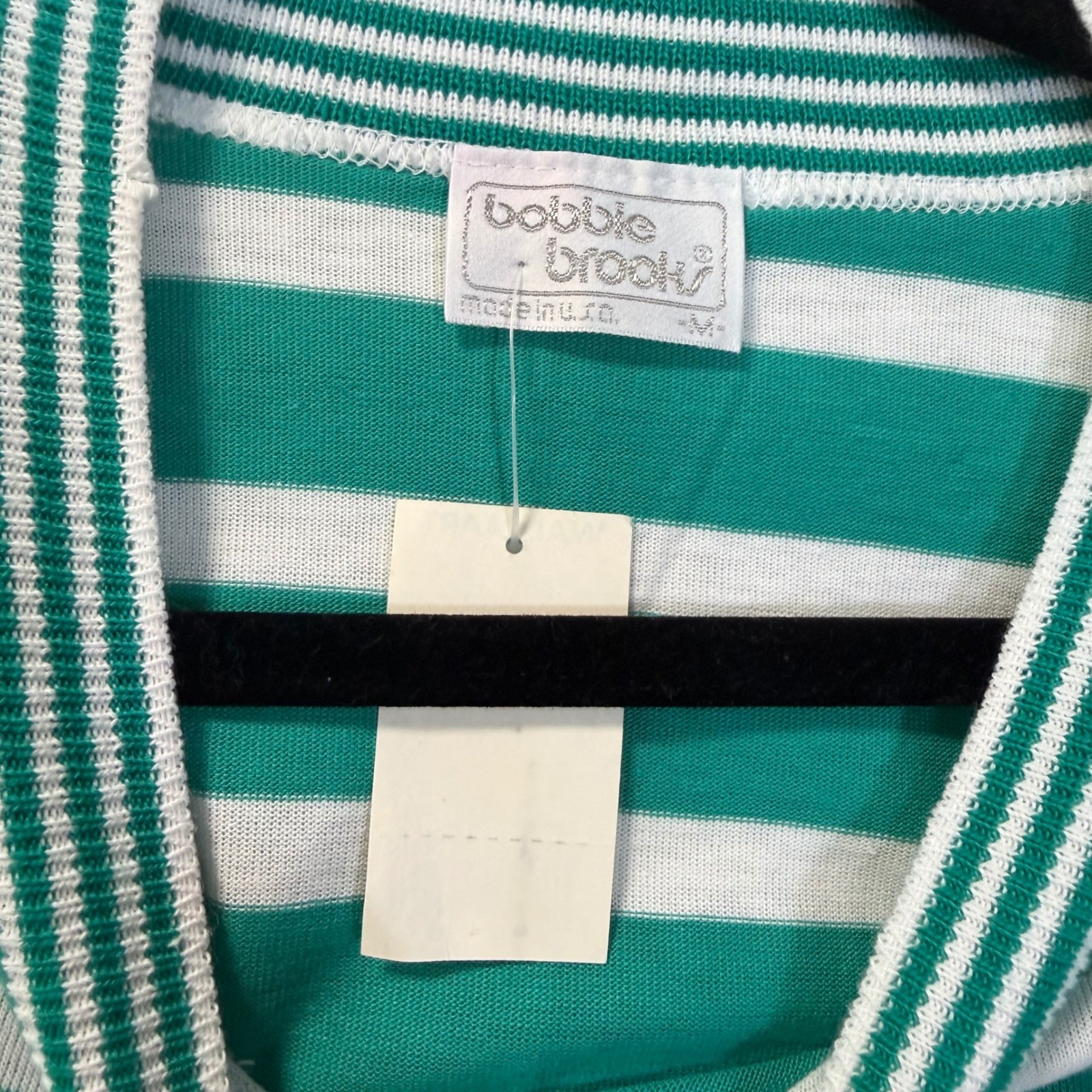 Vintage Bobbie Brooks Green White Striped T-Shirt 90s Made in USA Medium