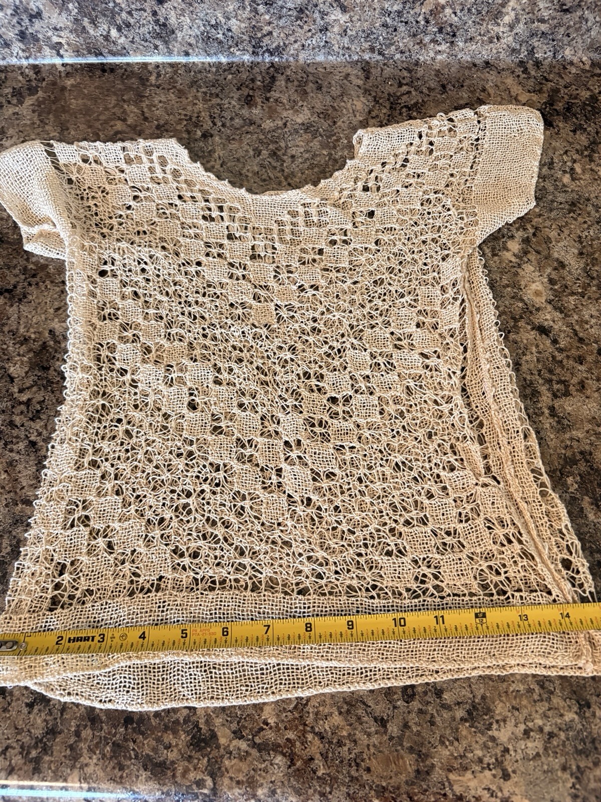 Vtg Antique Handmade Open Weave Crocheted XS/S Lace Boho Neutral Cream Top