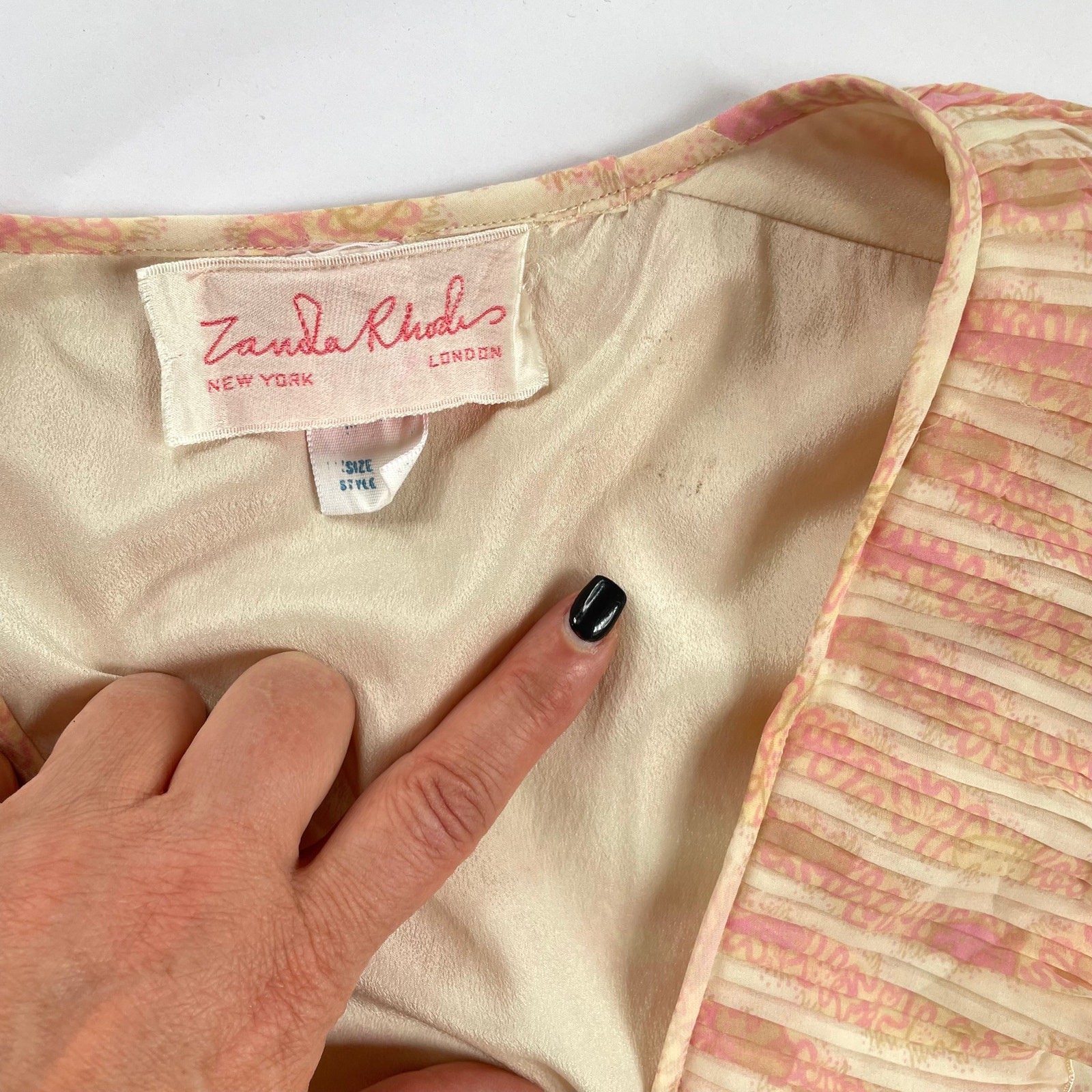 VTG Zandra Rhodes LingerieRuffle NightGown Shear Maxi Lounge 70s 80s Seashell