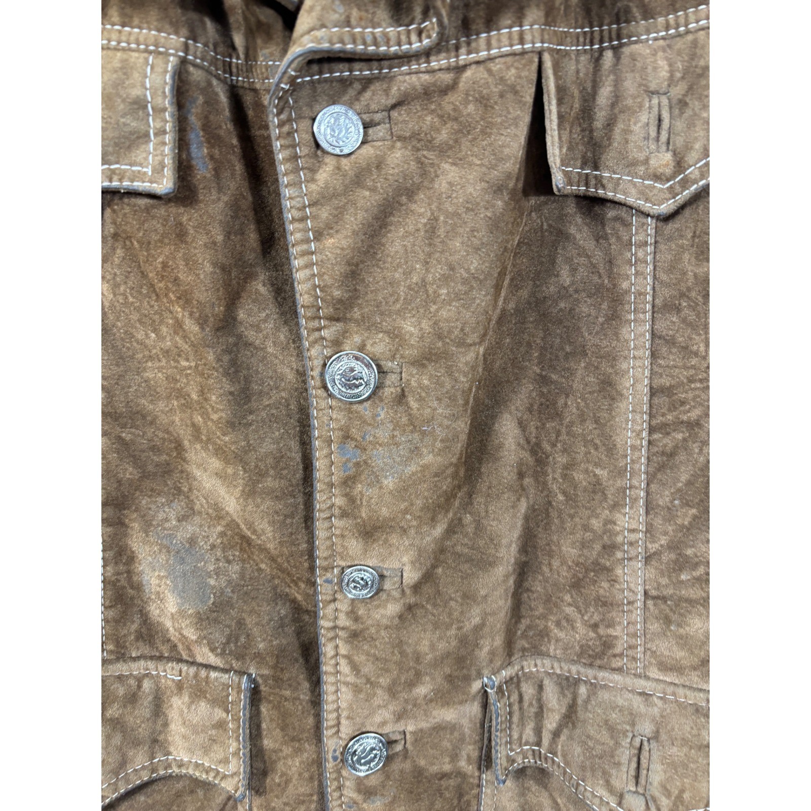 Milano Jacket Medium Brown Vintage 70s Suede Style Safari Utility