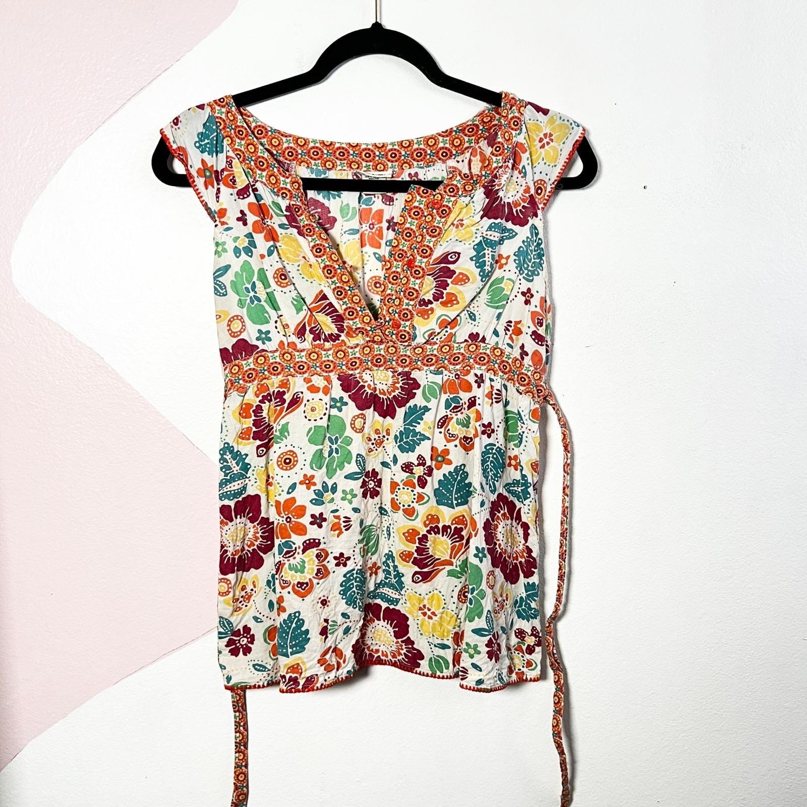 Vintage Y2K Floral Babydoll Top Sz Small 2000s 90s Festival