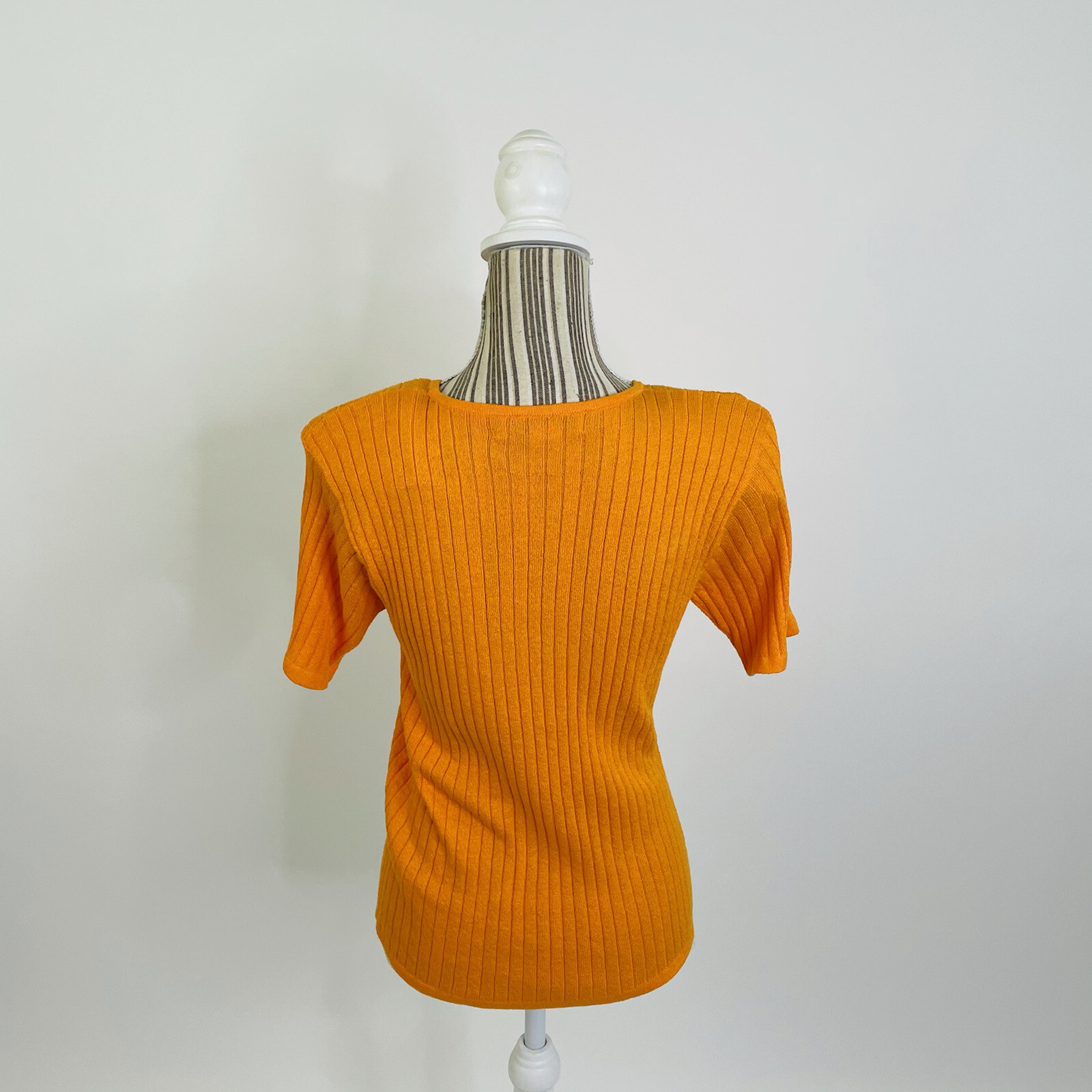 Vintage 90s David Hollis Ribbed Orange Short Sleeve Sweater Blouse Medium Womens
