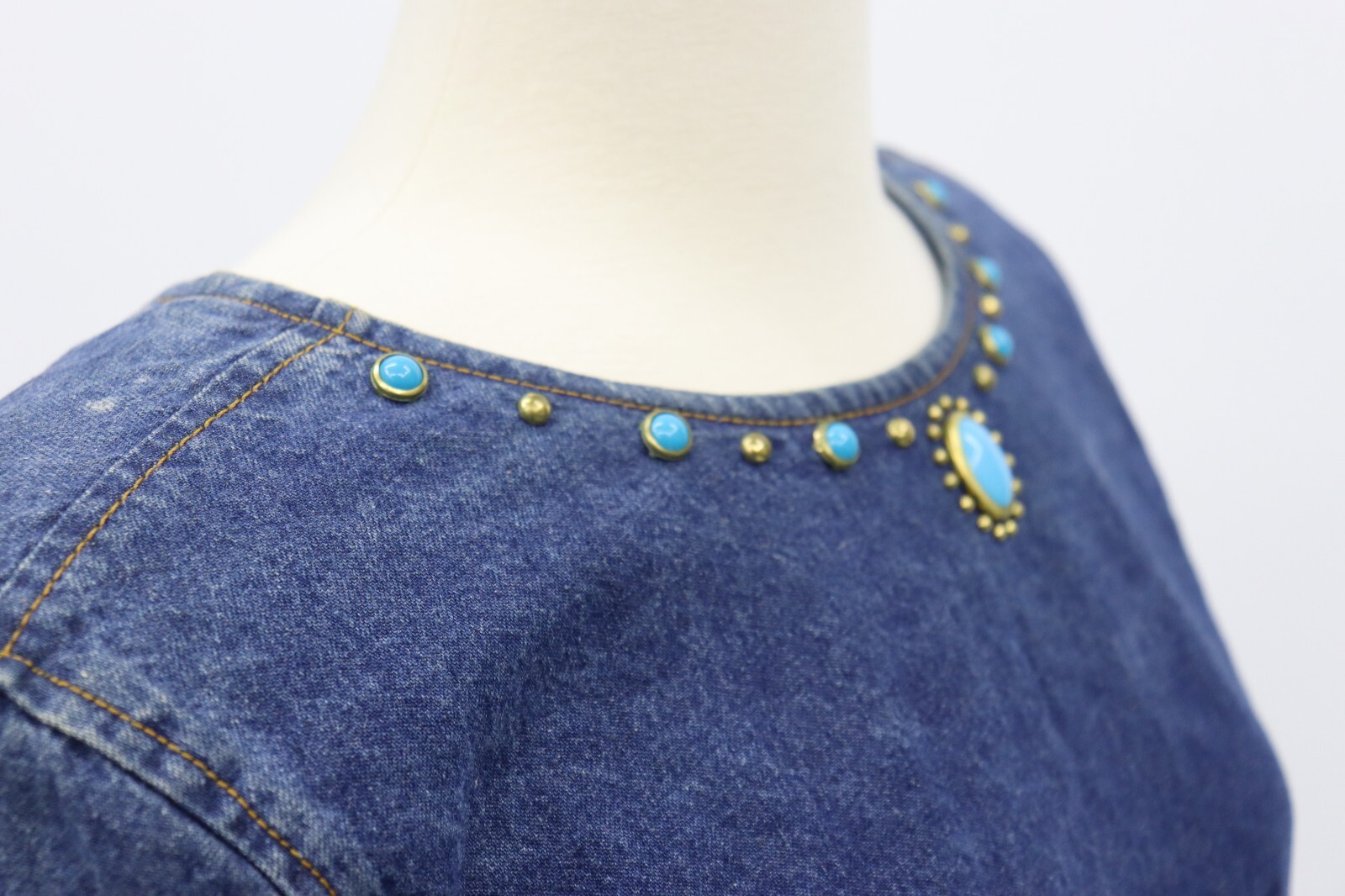 Jou Jou Y2K 1990’s Denim Dress Stones and Gromet Embellishments Size M (Size 8)