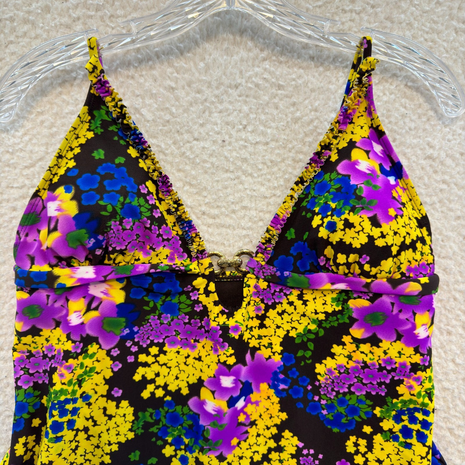 Y2K Vintage Tankini Swim Top Large 12 Floral Padded Boho Fairy Grunge Whimsigoth