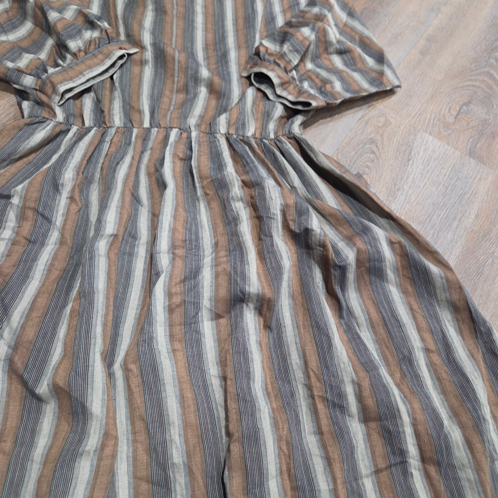 Vintage Willi of California Striped Button Front Midi Dress Brown Tan 14 5427