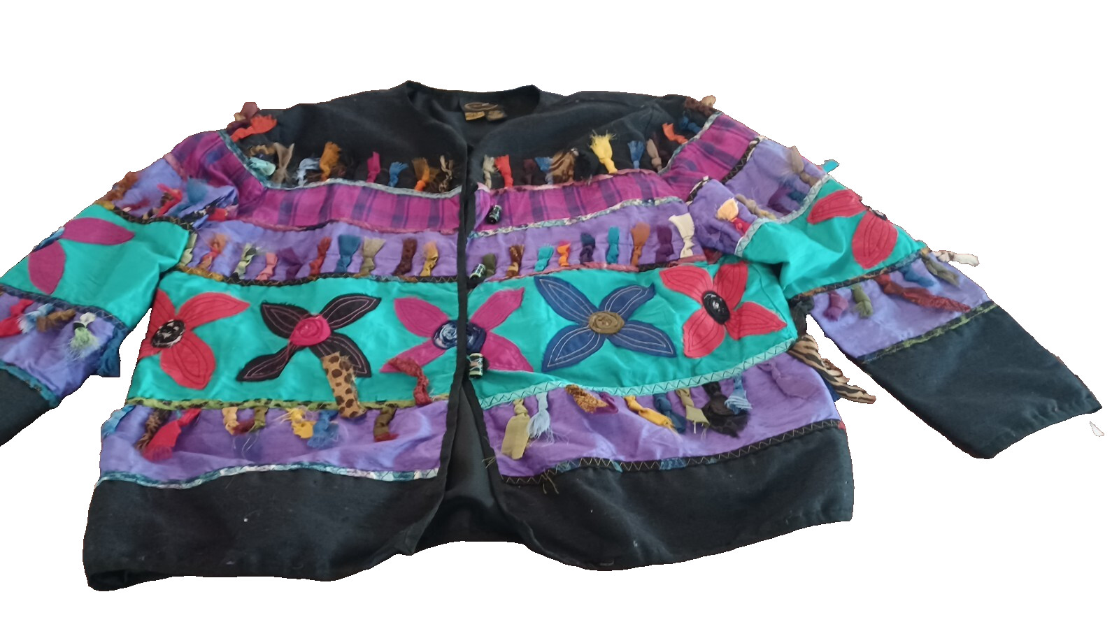 Allure Vintage 90S Silk Art Deco Boho Coat Jacket Cover Up Toggle Closure Sz XL