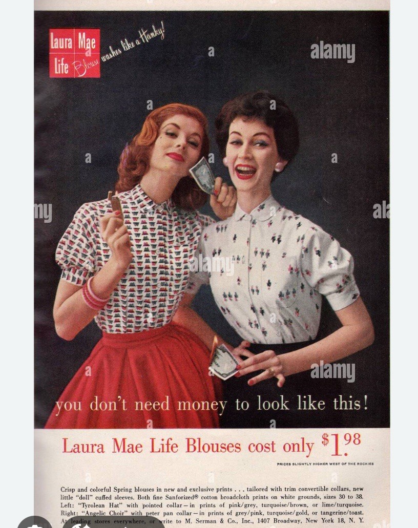 Vintage Laura Mae Life Blouse Blue Plaid Cottagecore Short Puff Sleeves 38 36 40