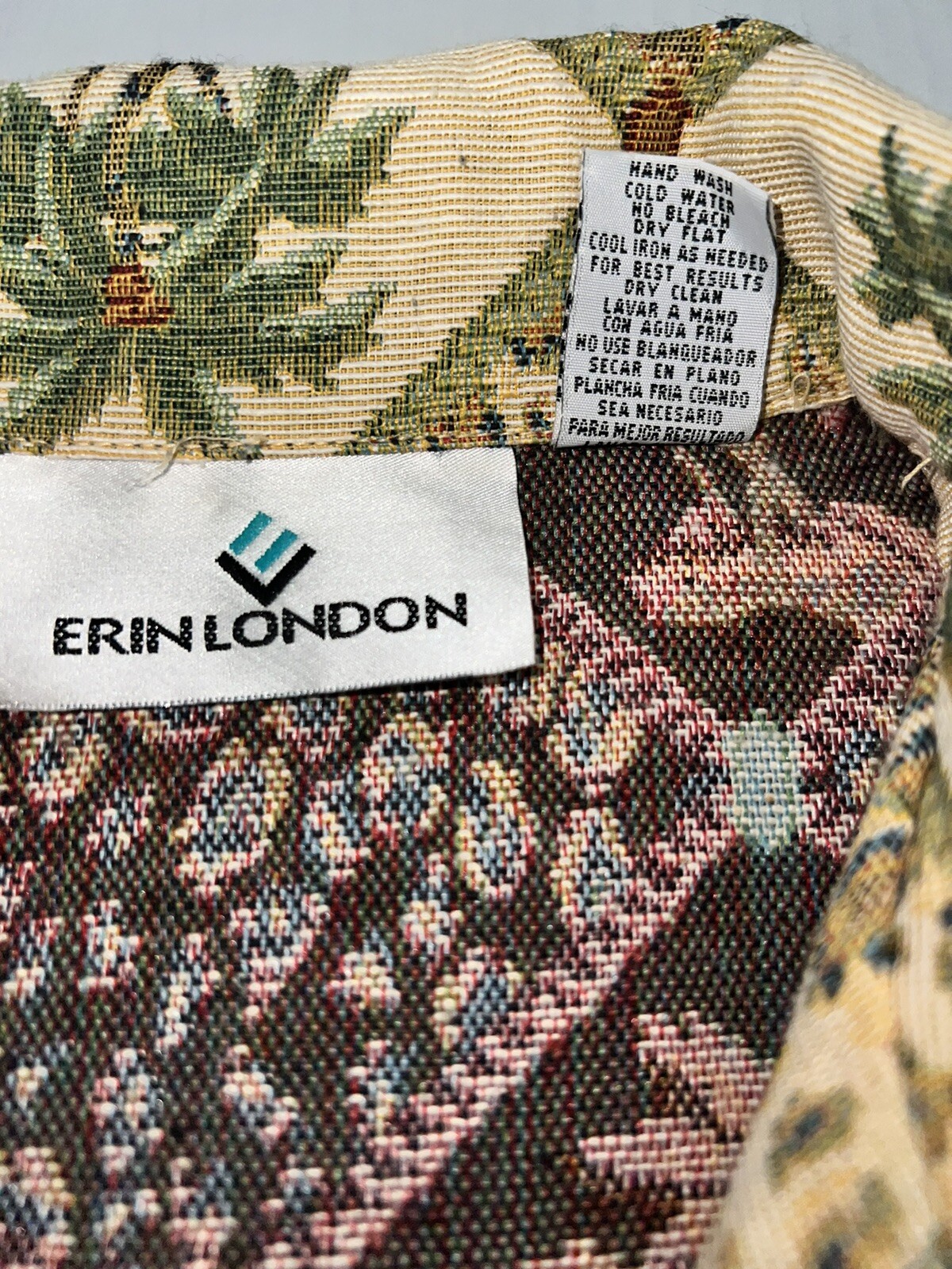 Erin London Women’s Medium Blazer Jacket Tapestry Textured Leopard Palm Tree EUC