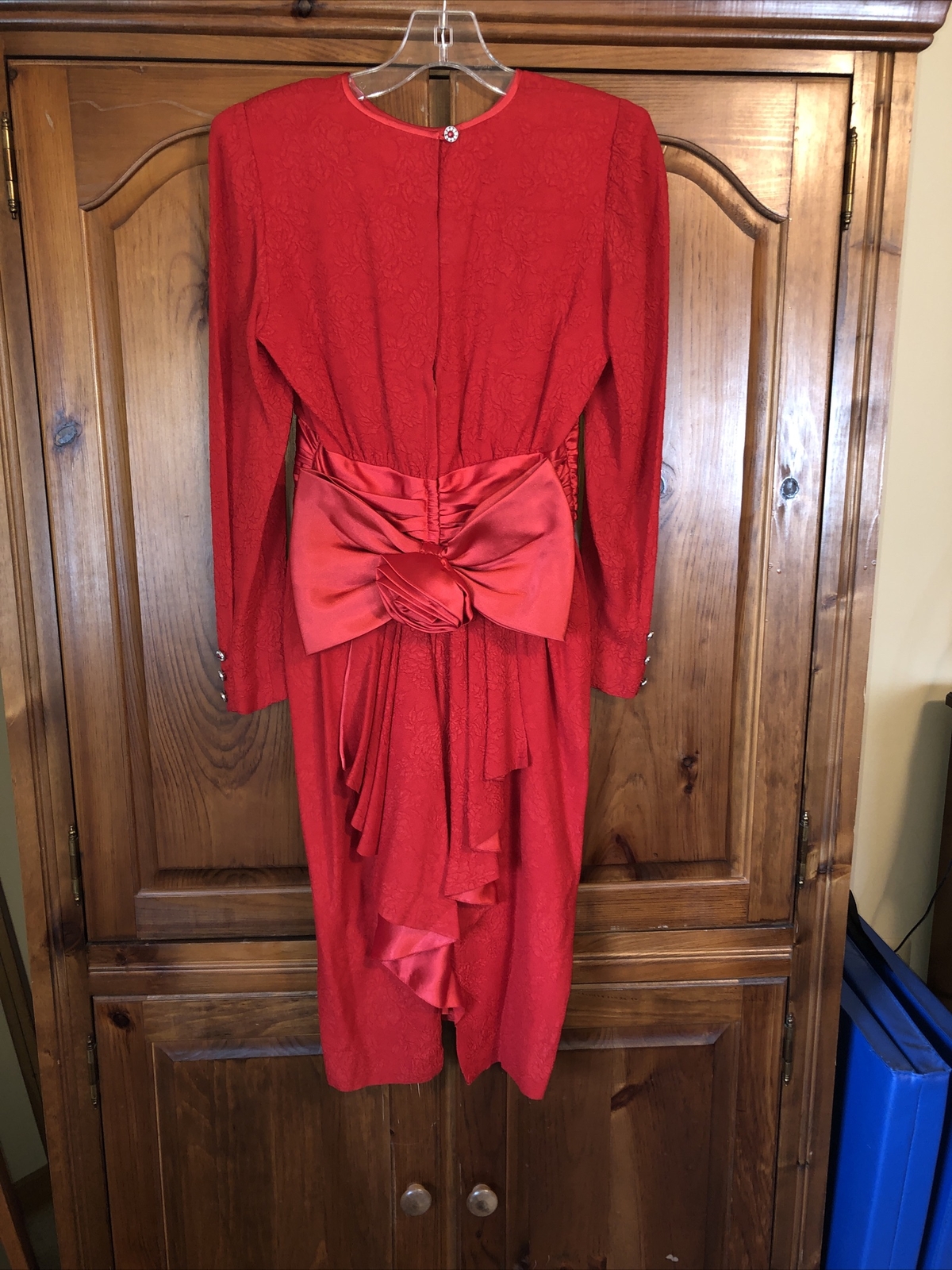 Vintage Nui Ruby Red Dress Size 4 Made USA Big Bow Lined Body Small S XS Formal