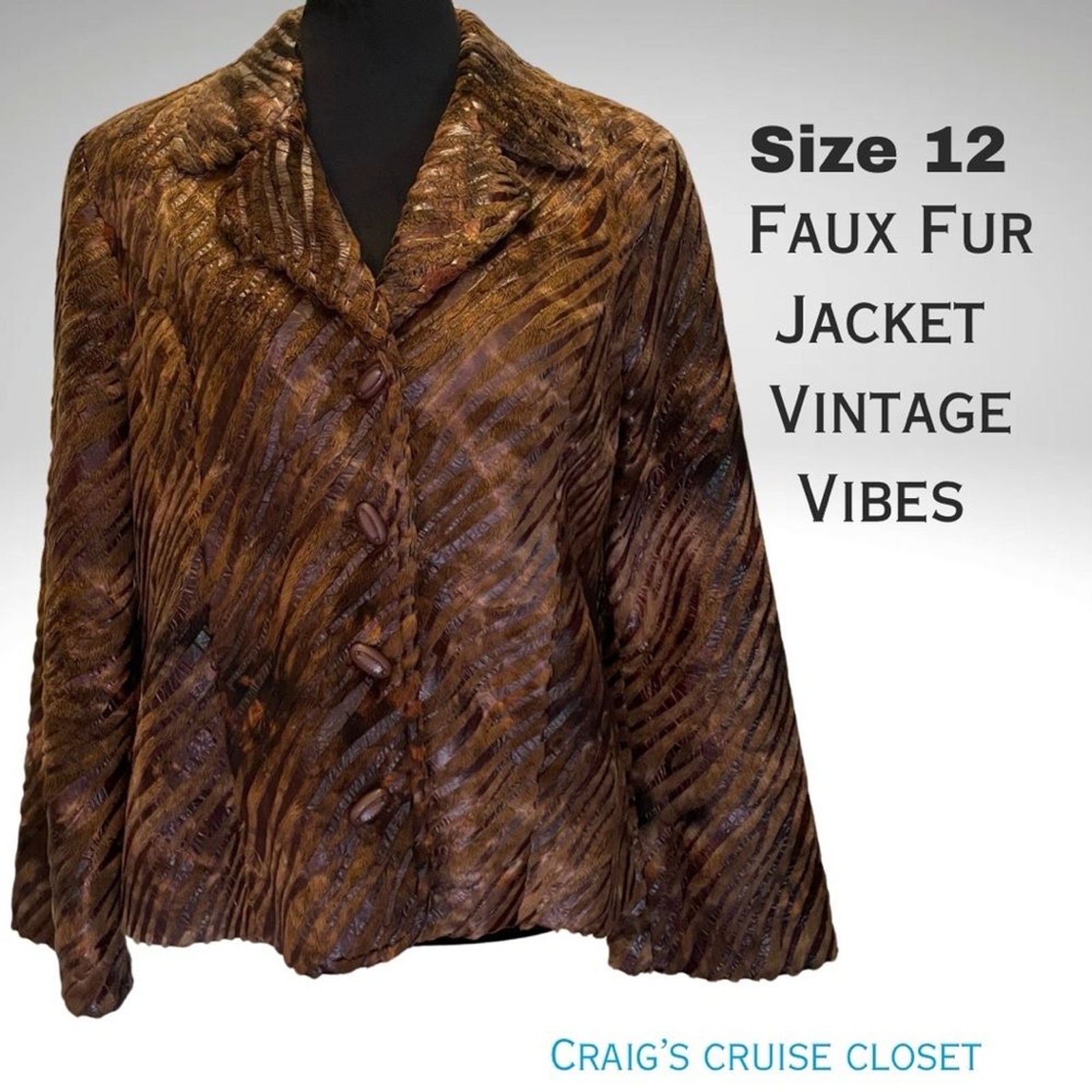 Artex Faux Fur/Leather Look Vintage Jacket – Size 12 Retro Boho Chic