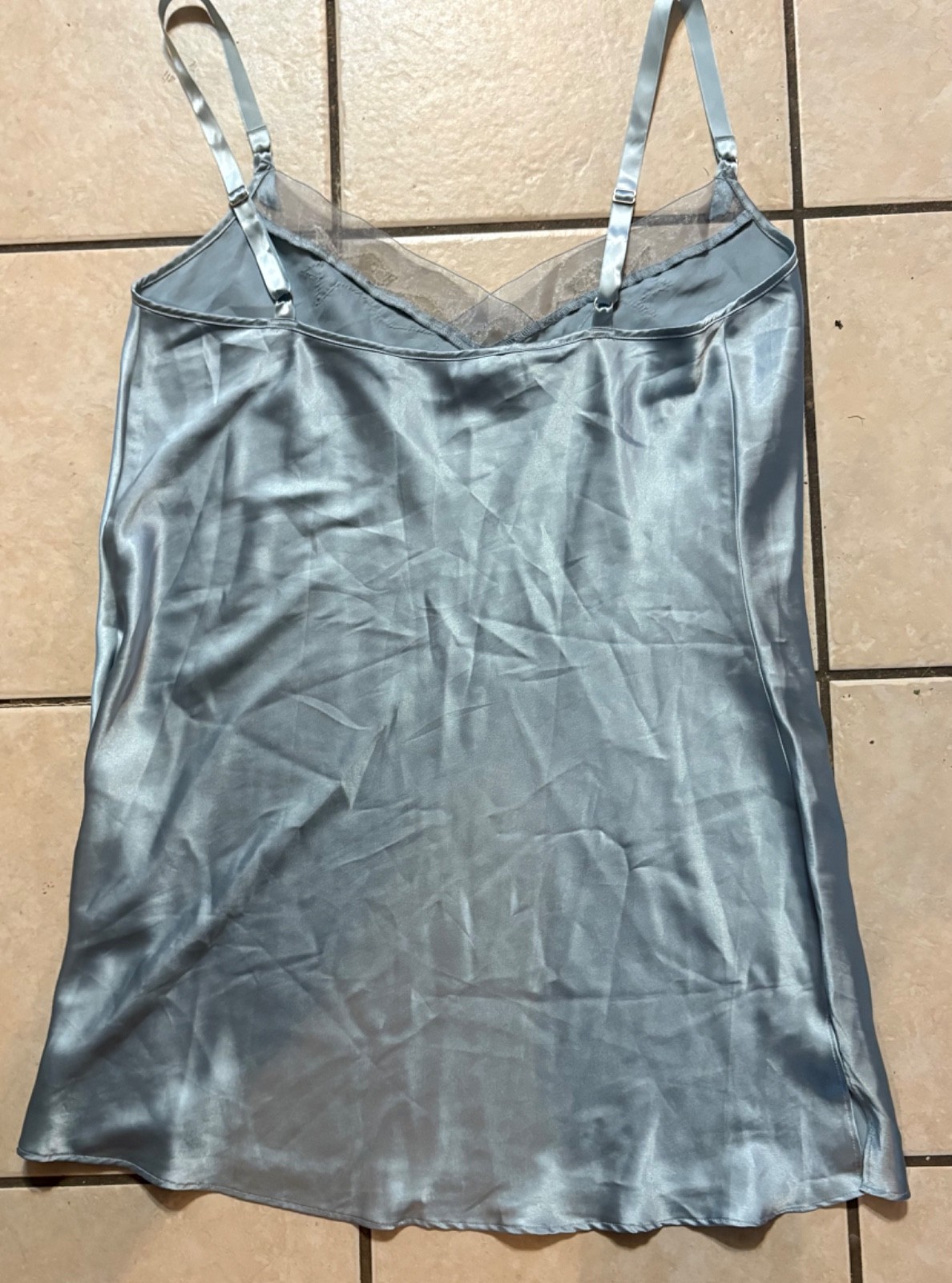 Vintage VICTORIA’S SECRET Ice Blue 100% Nylon BABY DOLL CAMISOLE CAMI Lace L!