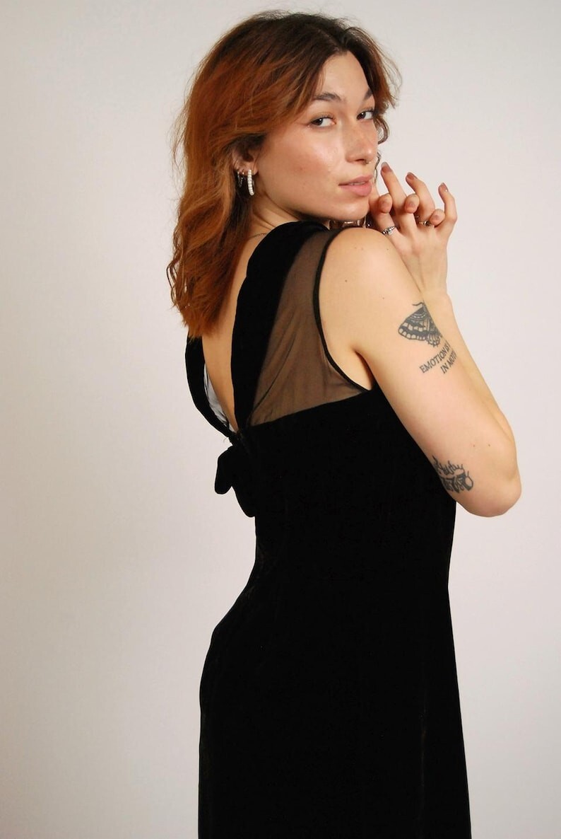 50s Velvet Dress (M) black mesh evening medium sheer cocktail basic minimalist