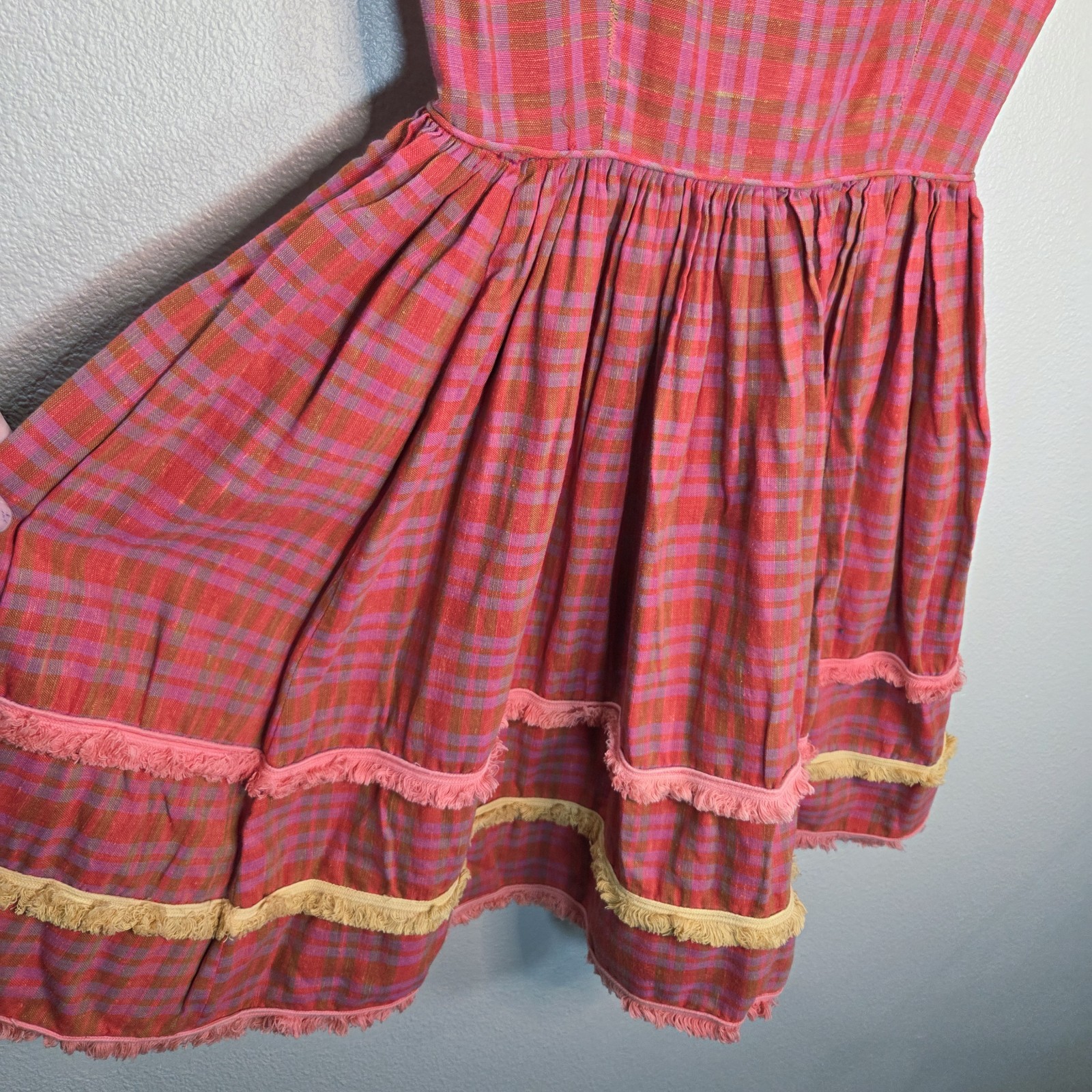 Vintage Murray Millman Plaid Prairie Dress Cottagecore Tiered Boho Dress XS/S