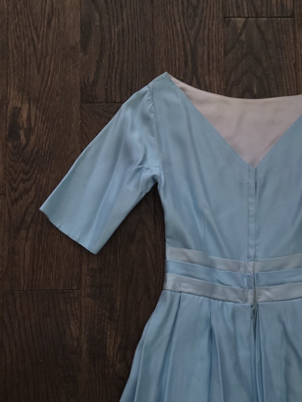 🩵Vintage 1950s 1960s Powder Blue Satin Formal Dress Empire Waist Full Skirt 🩵