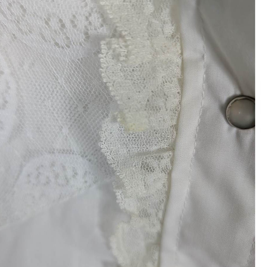 Western Pearl Snap Shirt Womens 14 White Long Sleeve Lace Yoke Ruffled Cuffs