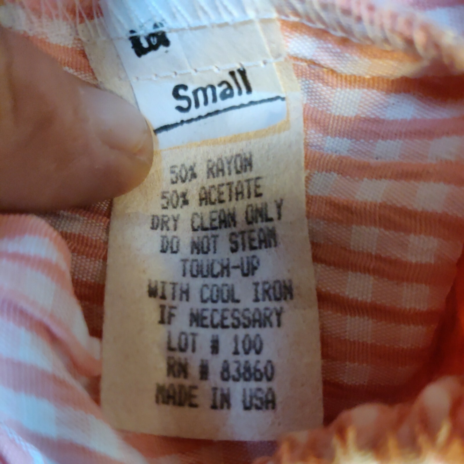 Fine Line vintage women’s S/M top and pants set peach white checked (see below)