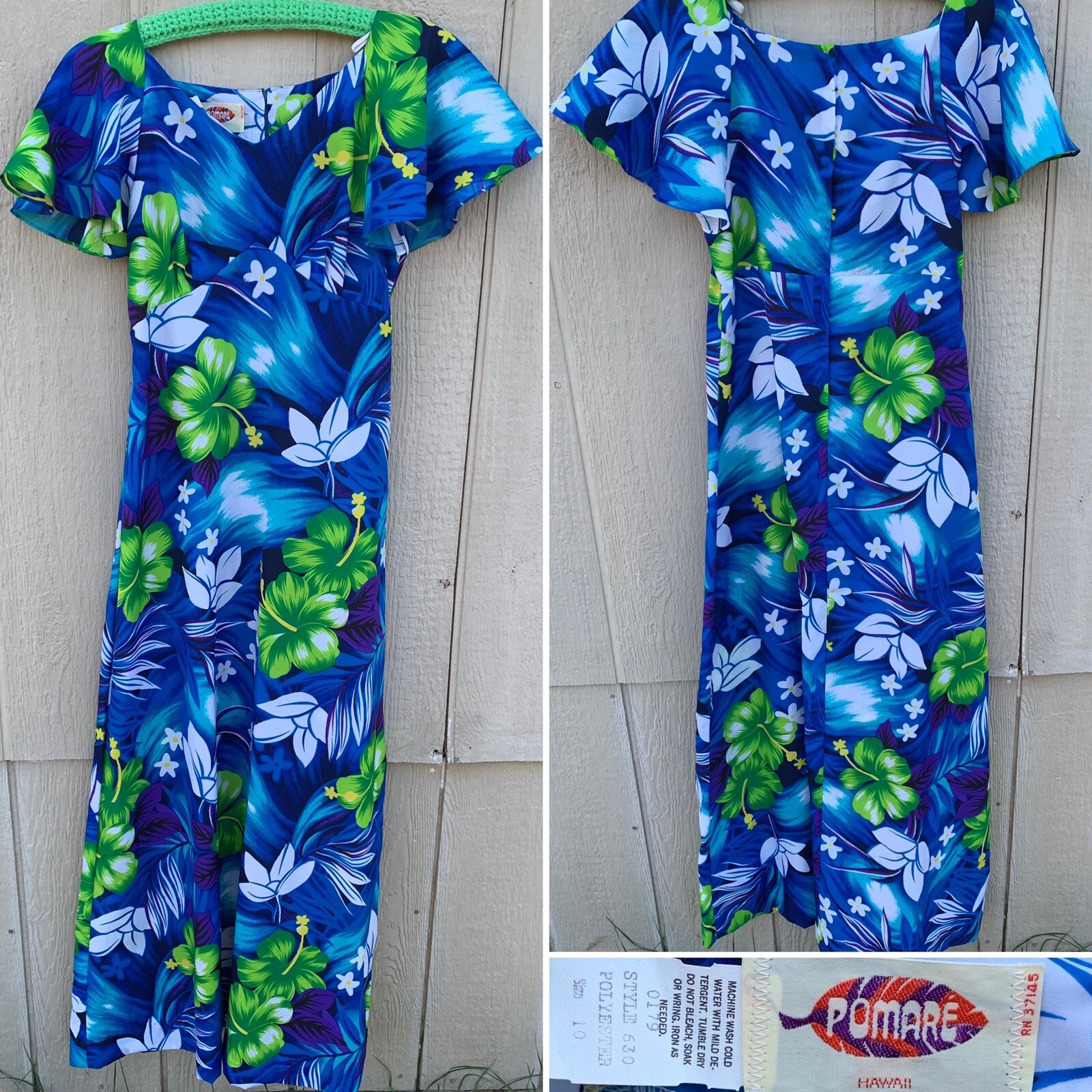 vintage Pomare Hawaii dress Hawaiian floral aloha maxi tiki size 10
