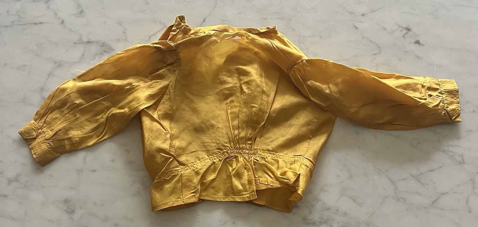 Antique Victorian Golden Yellow Silk Doll Blouse Mother of Pearl Buttons Unique