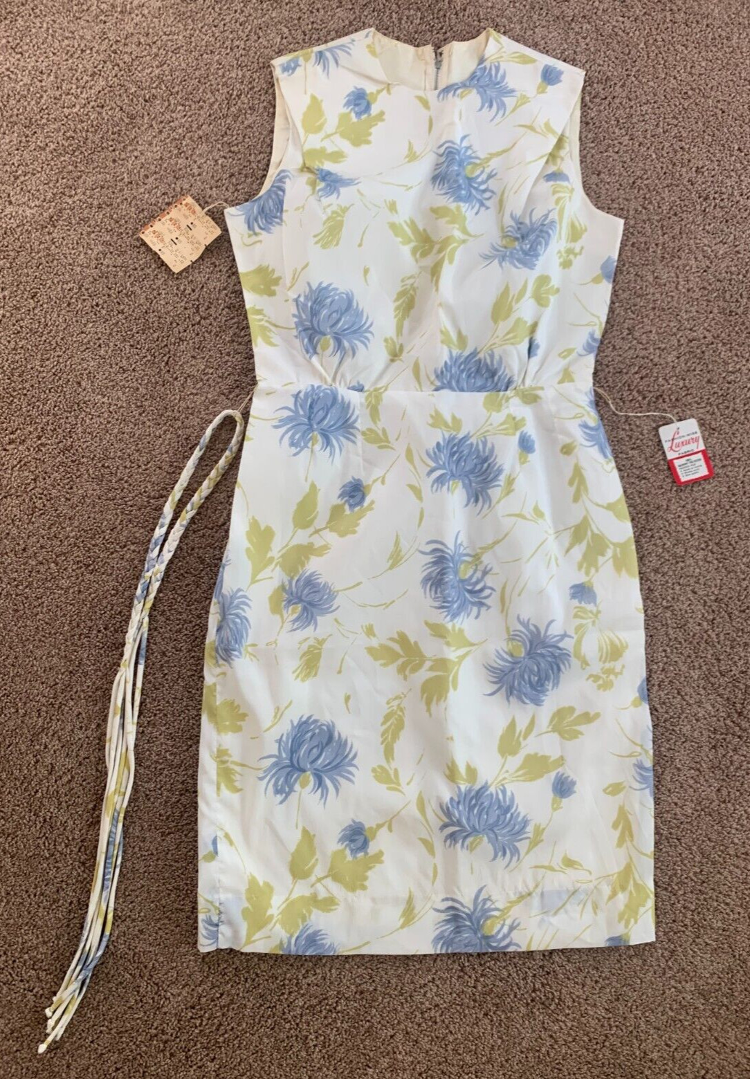 VTG NWT Carson Pirie Scott Ivory Floral Dress W/Belt Sz 17/18-SEE DESCRIPTION