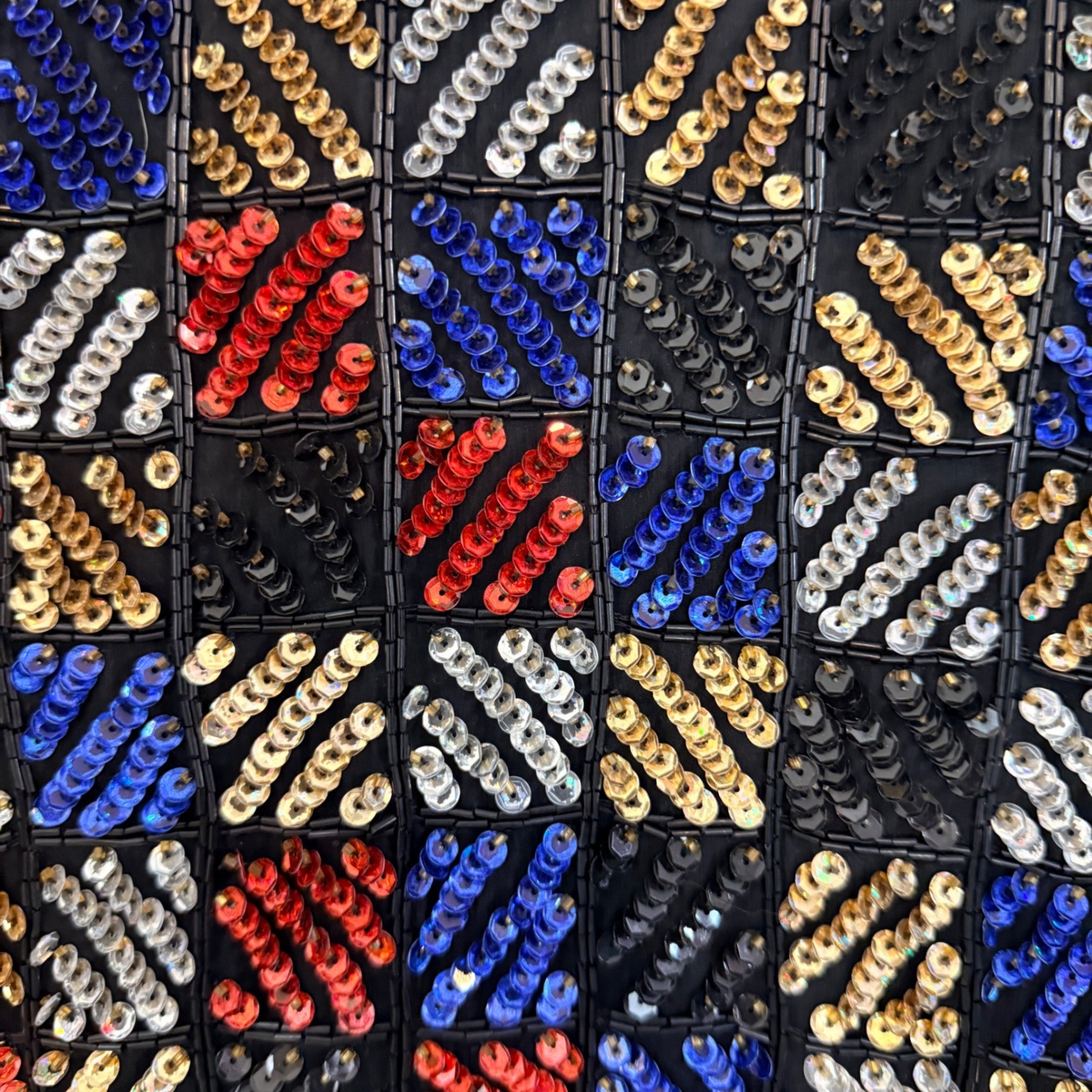 Vintage 80s Laurence Kazar Sequin Beaded Silk Jacket Black Red Blue Gold Small
