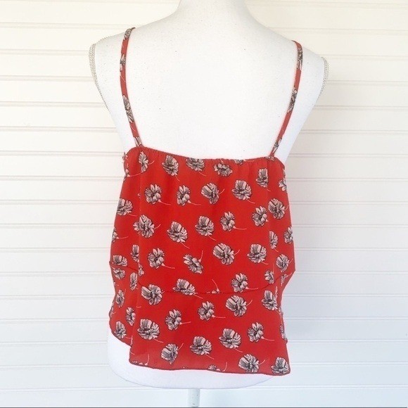 Papermoon Floral Ruched Peplum Camisole Top Size Large Red Boho V-Neck