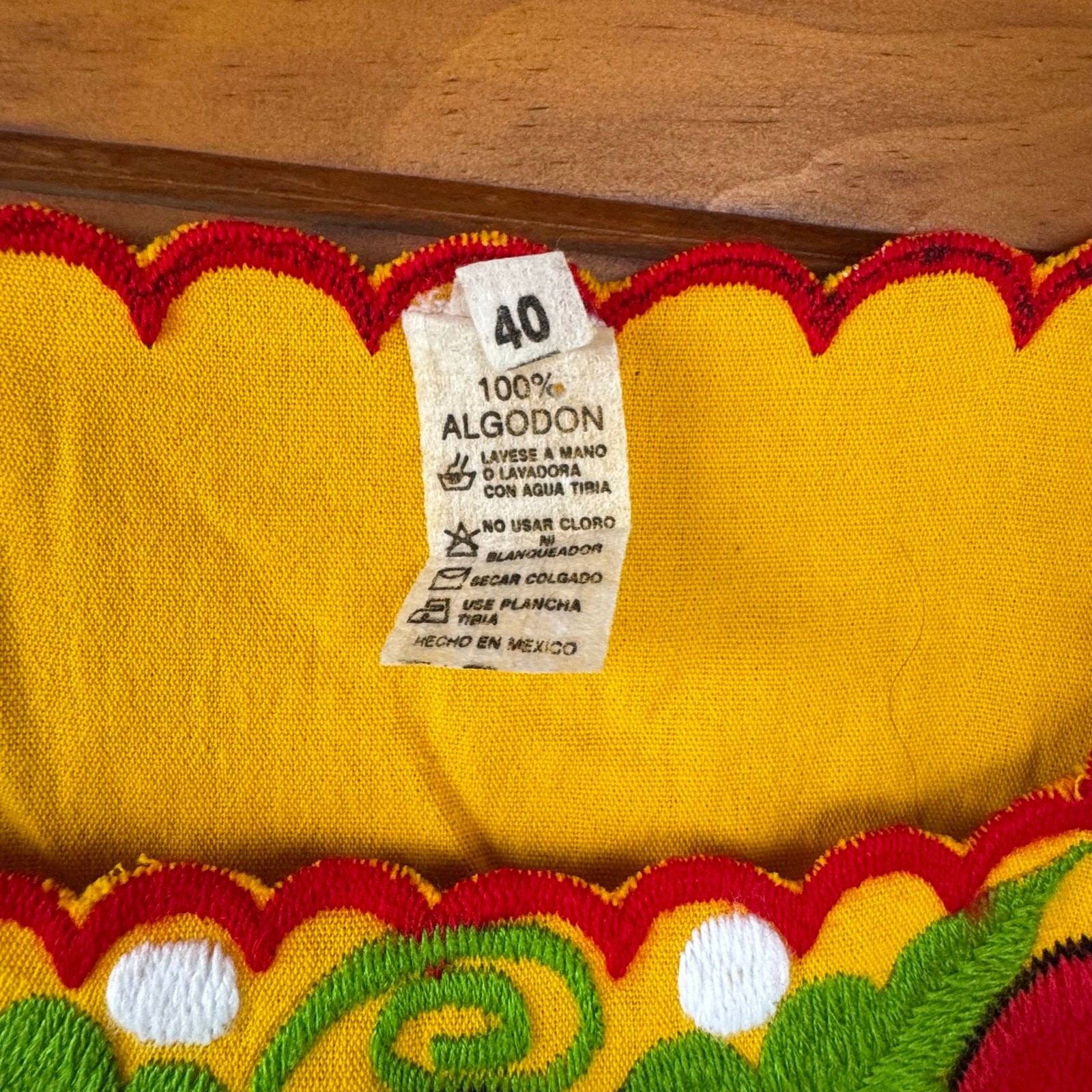 VTG Mexican Yellow Huipil Embroidered Boho Festival Cotton Blouse Top Size M