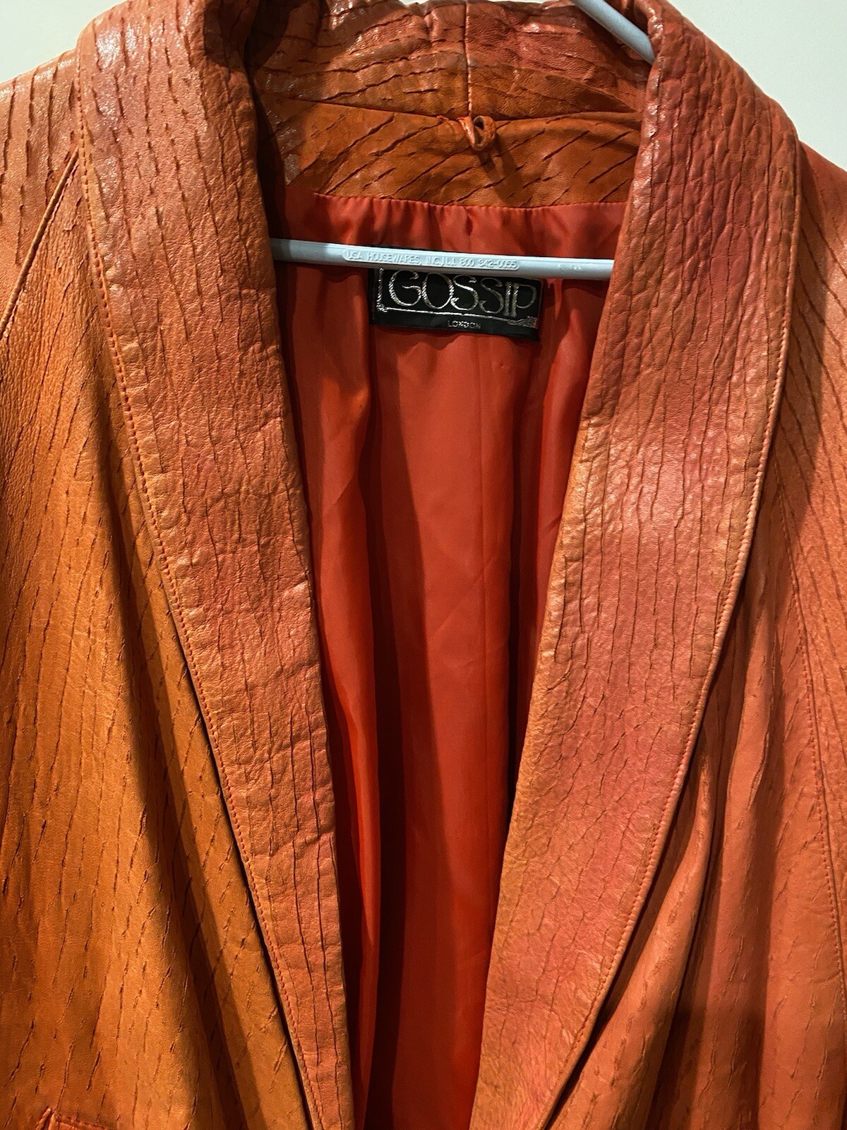 VTG Rare 80s Gossip London Oversized Orange-Red Leather Jacket W/ Dolman Sleeves