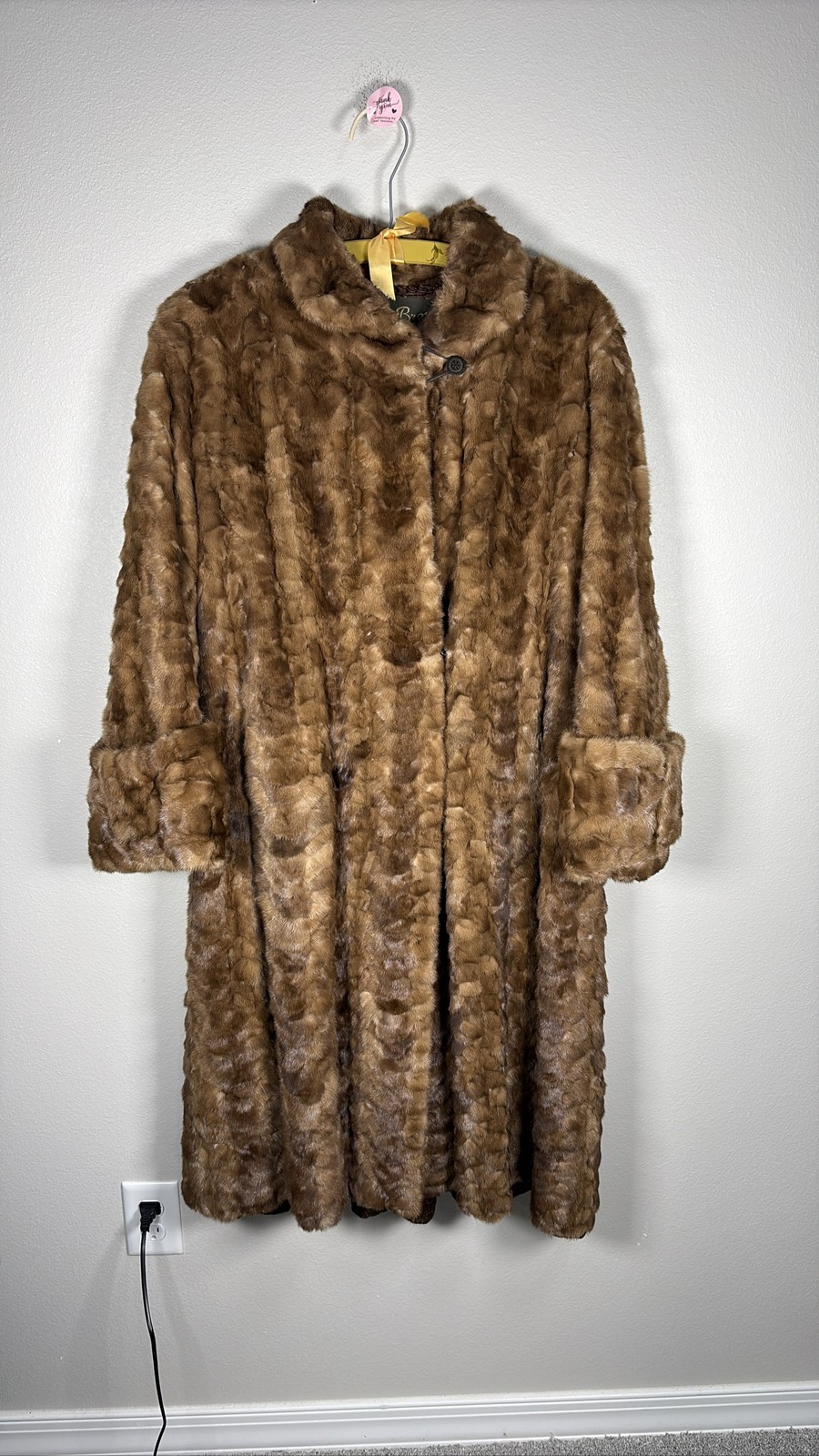 Vintage Women’s Brown Mink Fur Coat Long Luxury Winter Jacket Size M/L