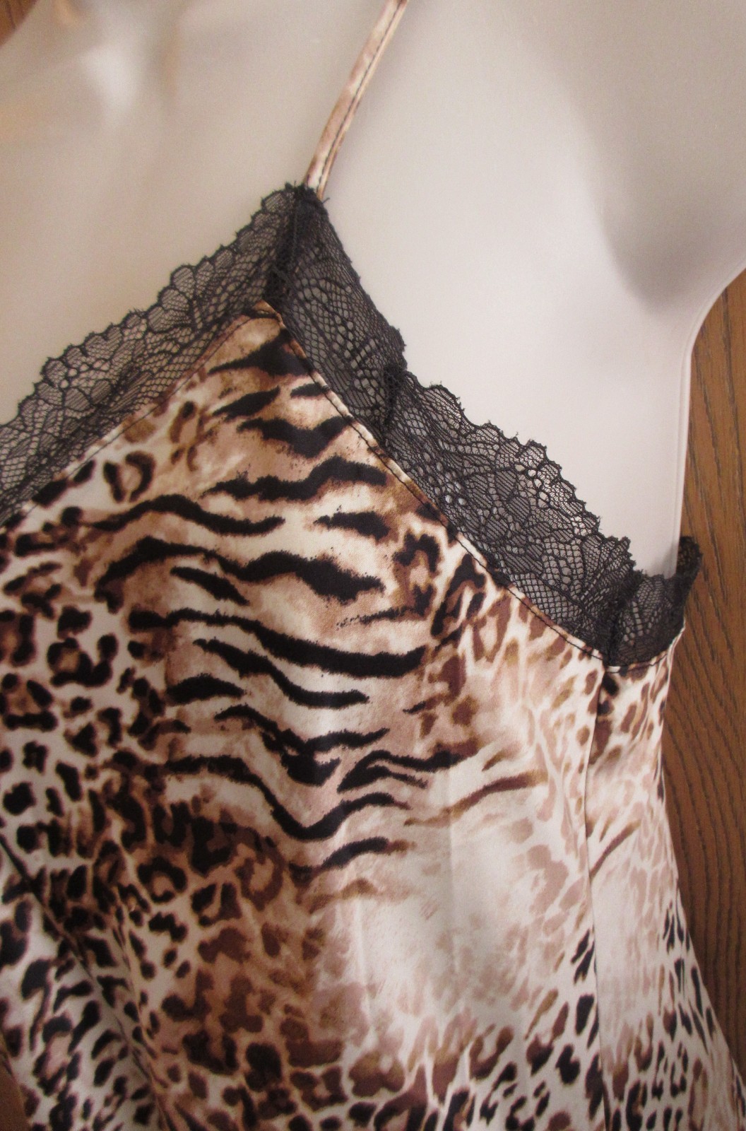INC International Concept poly SATIN long chemise Lace V neck night gown size M