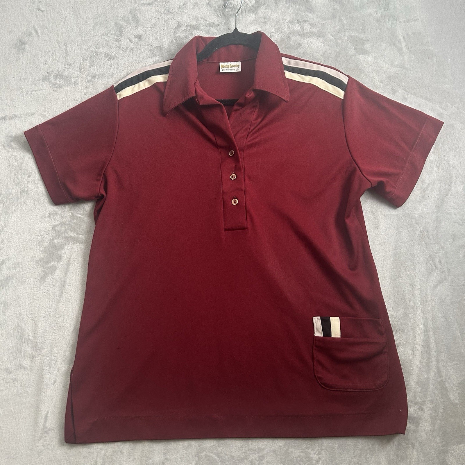 VTG King Louie Bowling Shirt Womens Size 40 Maroon Striped Trim Pocket 70s USA