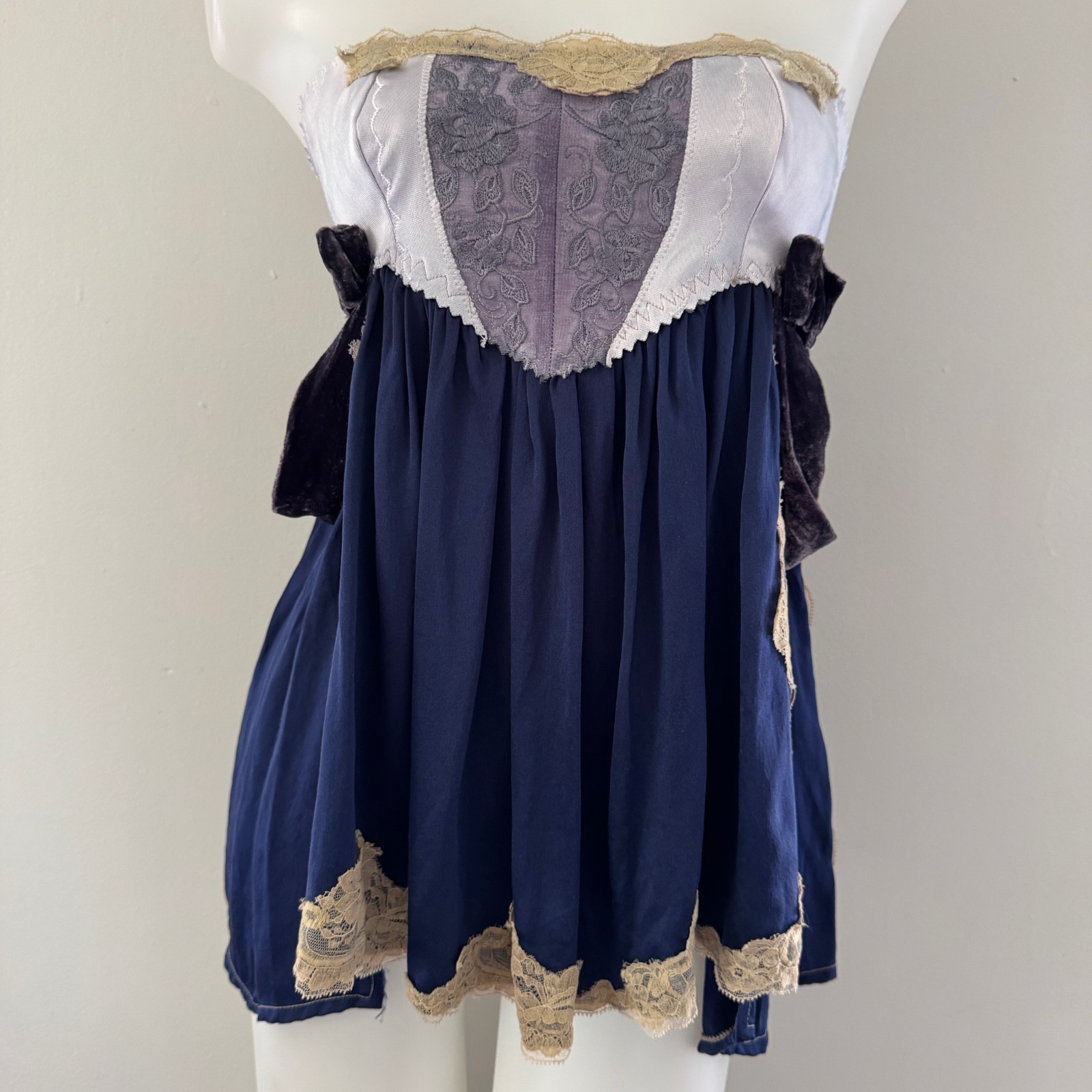 Y2K vtg CIGANA Slip Lace SILK UPCYCLED Girdle Strapless Top Skirt Regency DIY S