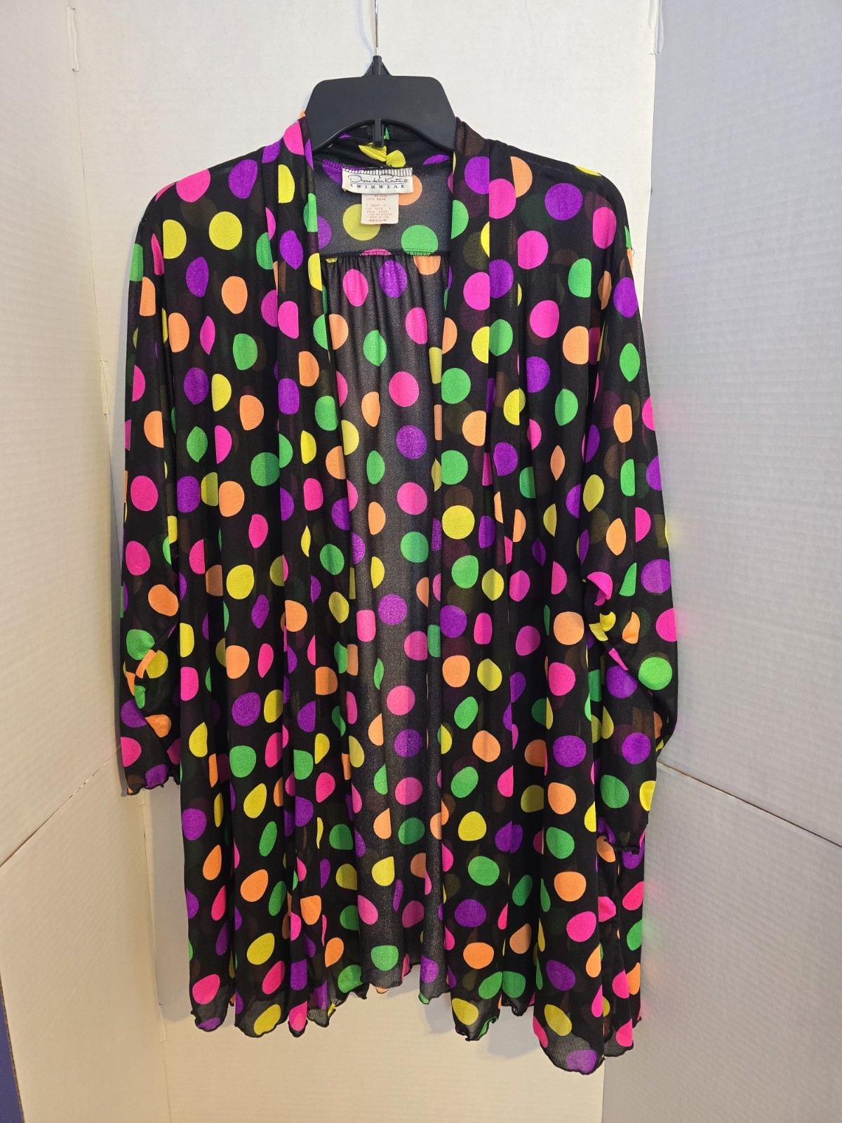 Vintage Oscar de la Renta Swimwear Cover Up Black W/ Ylw/Pink/Grn/Pur Polka Dots