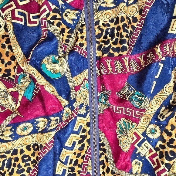 Silver Threads Ltd Vintage 80s Baroque Print Bomber Jacket Womens M Made in USA