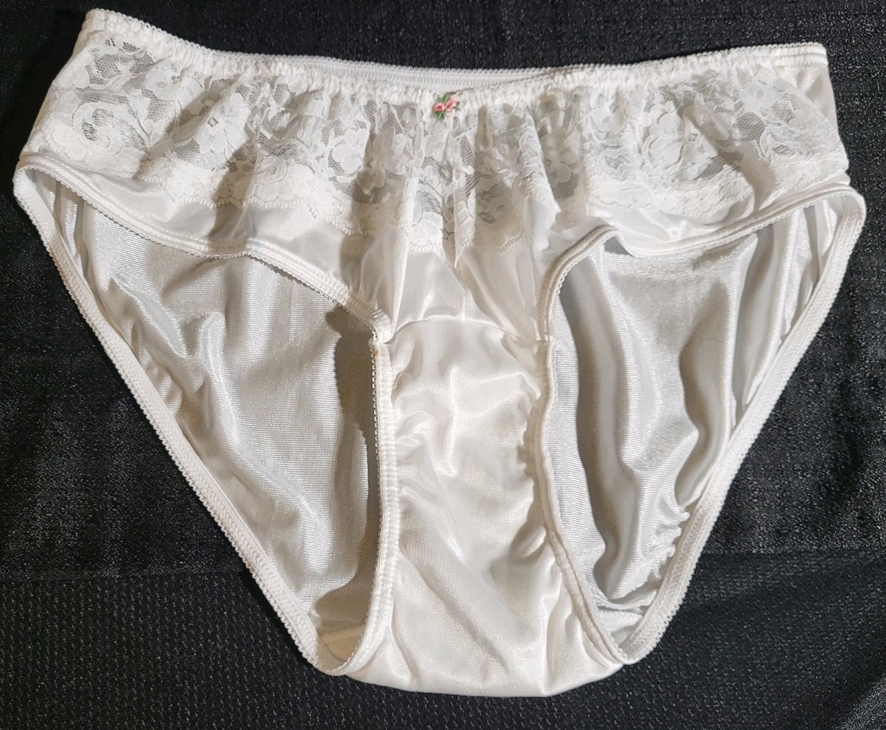 Vtg 80s White Satin Nylon NOS Sheer Lace Pink Rosebud Bridal Romantic Feminine