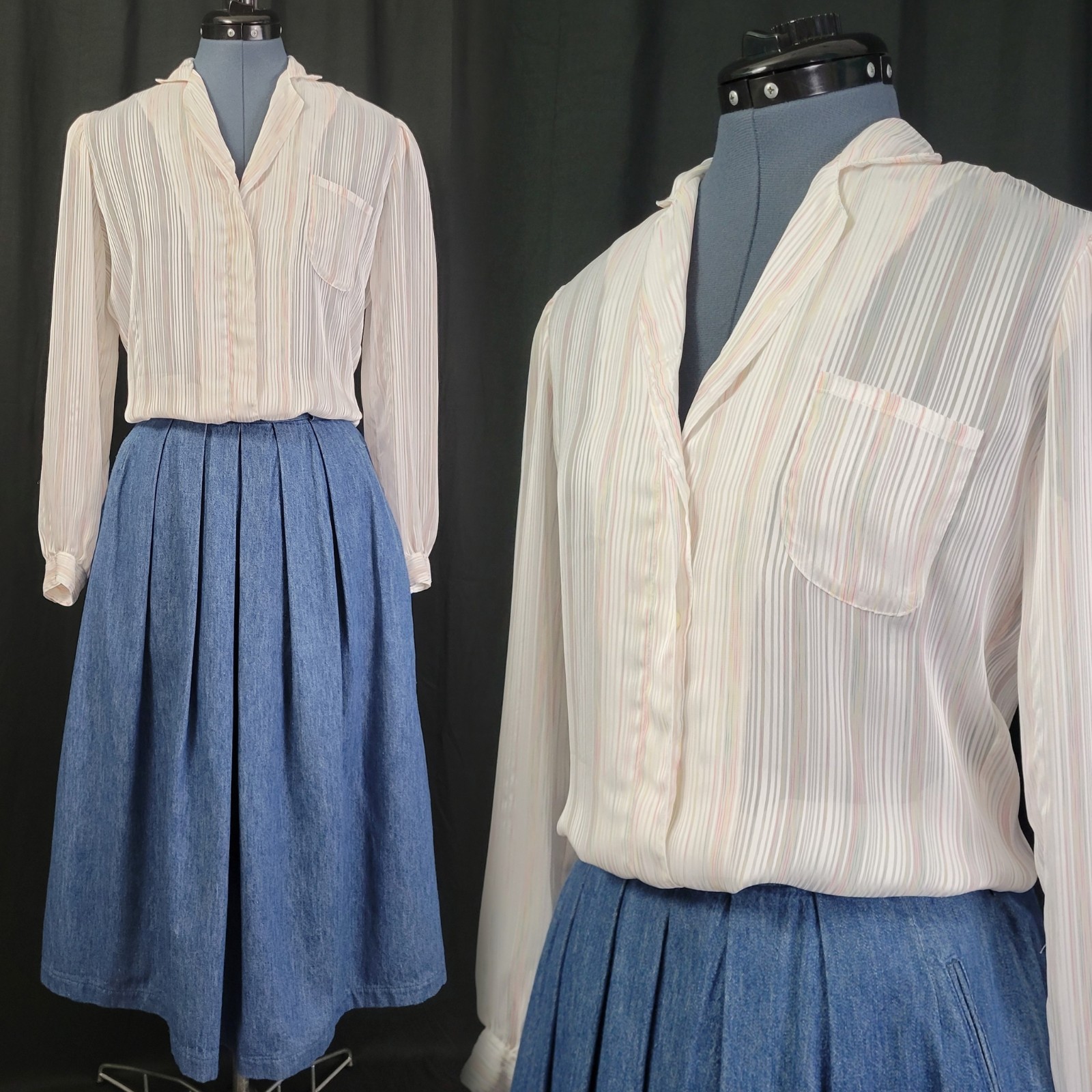Vintage St Emilion Creamy White Blouse w Pastel Stripes Size 5/6