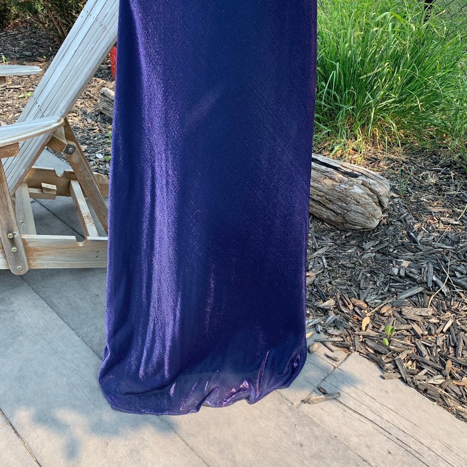 Vtg Morgan & Co Linda Bernell Maxi Dress Formal Gown 11 Purple Iridescent Fairy