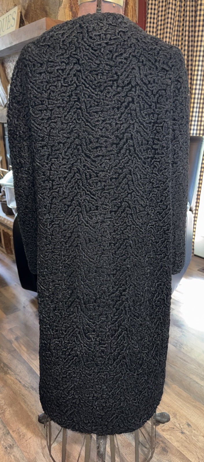 Vintage Halldonn Lustrelam Black Faux Persian Lamb Long Coat Jacket