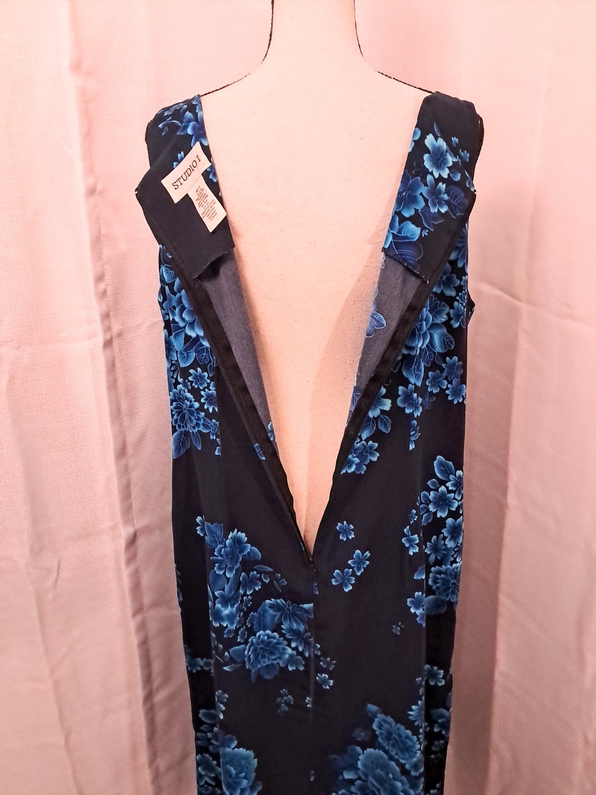 Vintage 90s Studio I Blue Floral Sleeveless Maxi Dress Party Wedding Cocktail 14