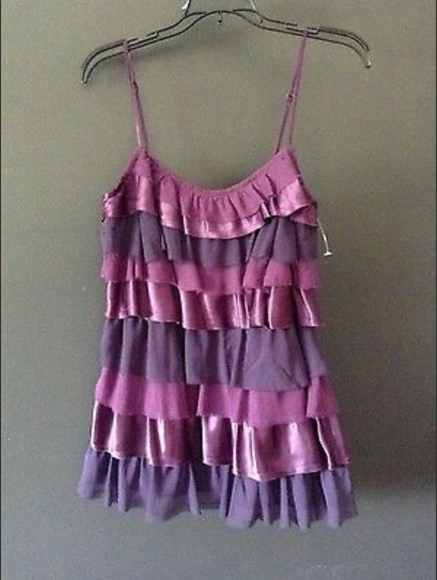 ALLEN B SCHWARTZ RUFFLED Mini Swing DRESS NYE Party FLAPPER GATSBY Purple/Plum M