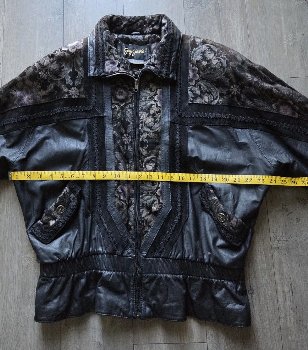 Vtg 80s 90s Jay Jacobs Leather Tapestry Floral Paisley Bomber Jacket Large