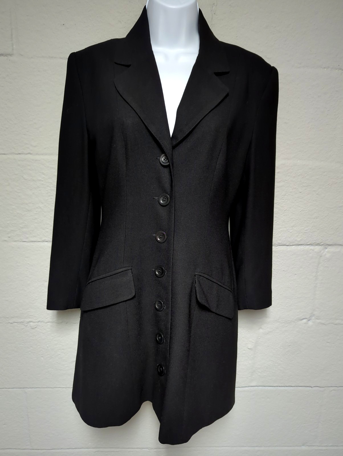 Vintage Bebe Black Crepe Coat Dress Size 4 Professional 90s Y2K Corpcore
