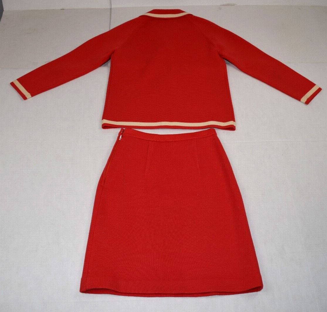 Vintage Sweater Top Skirt Set S/M 50s Tai Tung Orange Pink Lambs Wool 3 Piece