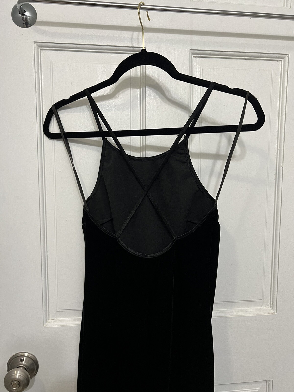 Vintage 90s Finesse Black Velvet Sz S Strap Dress Gown Formal Goth Y2k Stretchy