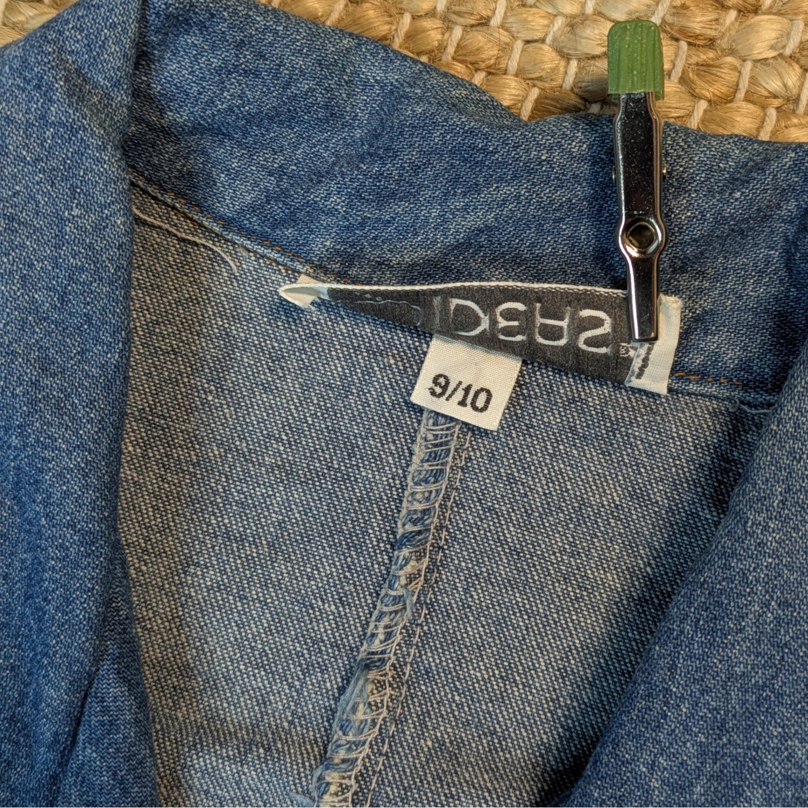 Vintage Ideas Denim Midi Dress Blue Wash 3/4 Sleeve Button Waist Size 9/10 80s