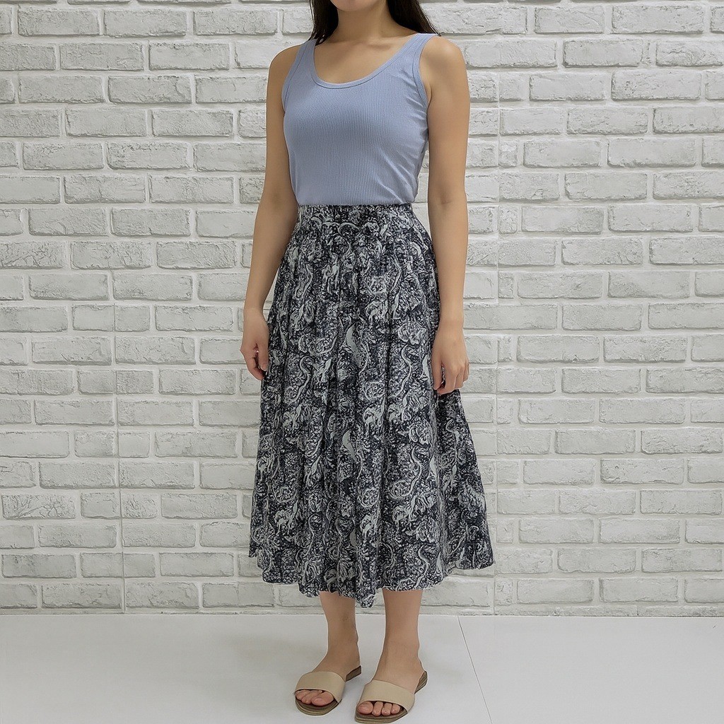 Vintage Liz Claiborne Collection Paisley Midi Skirt Navy White Petite Rayon Wool