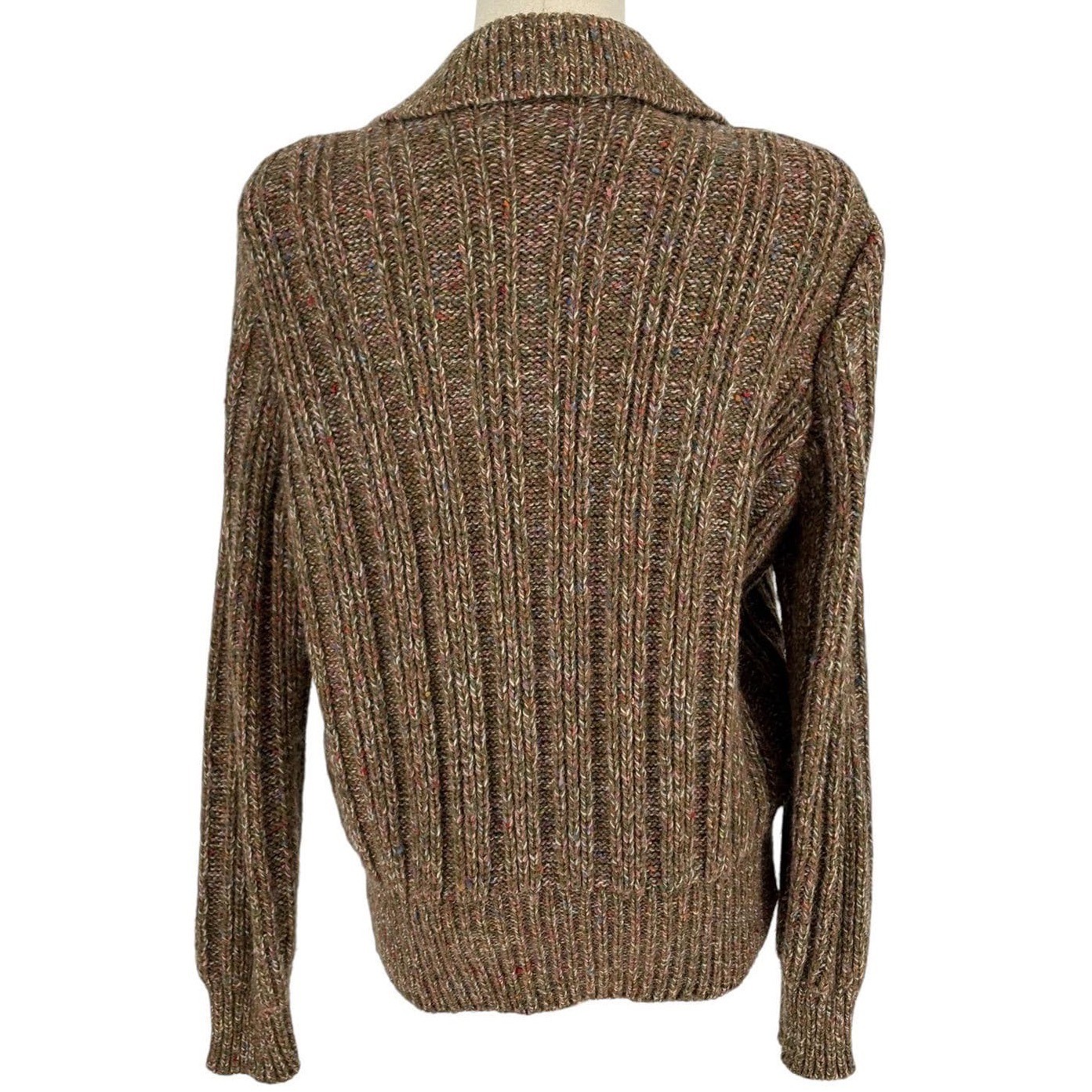 Vintage Joyce Cardigan Brown Multi Double Breasted Ribbed Shoulder Pads